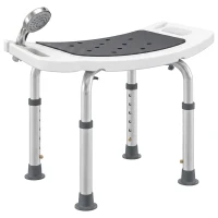 HOMCOM Scaun de Duș din Aluminiu și Plastic Antialunecare, Înălțime Reglabilă 6 Niveluri 39-52cm, Gri(m-11)