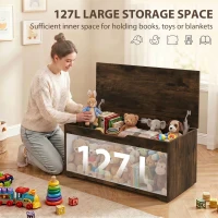 HOMCOM 127L Home Storage Box, with Safety Hinges - Rustic Brown Wood-Effect(m-4)