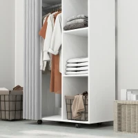 HOMCOM Stand Appendiabiti con 4 Ruote, Ripiani Aperti, Asta per Vestiti, Tende per Guardaroba, per Camera da Letto Soggiorno Corridoio, Bianco(m-8)
