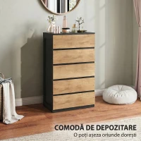 HOMCOM Comodă cu 5 Sertare din Lemn, cu Șine Metalice și Mânere Decupate, 60x39x100 cm(m-4)