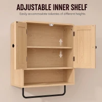 HOMCOM Bathroom Cabinet Wall Mounted, Bathroom Wall Cabinet with 2 Doors, Adjustable Shelf Storage for Toilet, Oak(m-6)
