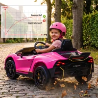 AIYAPLAY Mașină Electrică pentru Copii 3-6 Ani 12V Lamborghini Autentica, 2 Motoare, Uși Tip Foarfecă, Suspensii, Roz(m-6)