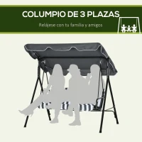 Outsunny Balancín de Jardín Exterior Columpio de 3 Plazas con Toldo Ajustable y Marco de Acero 172x110x153 cm Gris y Blanco(m-6)