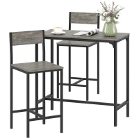 HOMCOM 3-Piece Bar Table Set with 2 Stools, Industrial Breakfast Bar Set with Footrest, Backrest for Dining Room, Small Space(m-11)