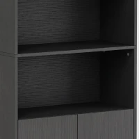 HOMCOM Aparador Alto de Cocina, Armario de Cocina, 4 Puertas con Cierre Suave, 2 Compartimentos Abiertos y Estantes Regulables, Negro(m-6)