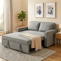 HOMCOM 3 în 1 Canapea Extensibilă 2 Locuri cu Spătar Reglabil pe 3 Poziții, 2 Perne, Material Textil Tip In Gri(m-2)