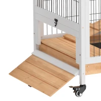 PawHut Clapier lapin intérieur clapier pour cochon d'inde en bois avec toit ouvrant et roulettes 90 x 53 x 59 cm jaune et blanc(m-13)