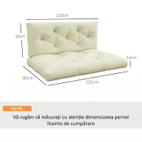 Outsunny Set 2 Perne de Grădină pentru Ședere și Spate cu Umplutură Groasă, Perne de Exterior din Poliester pentru Canapele și Paleți, Crem(m-3)