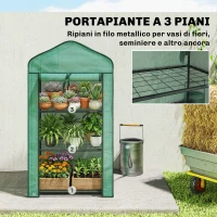 Outsunny Mini Serra da Giardino con Copertura in PE, 3 Ripiani e Porta Avvolgibile, 59x39x127cm, Verde(m-5)