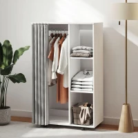 HOMCOM Stand Appendiabiti con 4 Ruote, Ripiani Aperti, Asta per Vestiti, Tende per Guardaroba, per Camera da Letto Soggiorno Corridoio, Bianco(m-7)