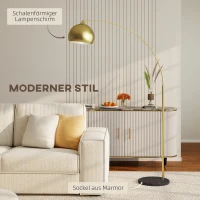 HOMCOM Bogenleuchte, Stehlampe, höhenverstellbar, Fußschalter, Sockel in Marmoroptik, 170-180cm, Gold/Schwarz(m-4)