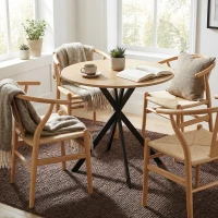 HOMCOM 80cm Industrial Round Dining Table - White Oak(m-13)