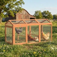 PawHut Hühnerstall Freilaufgehege mit Sitzstange Doppeltüren, aus Holz und Metall, für 4 Hühner, 156 x 70,5 x 84 cm Orange(m-10)