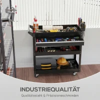 DURHAND Cărucior cu 3 Niveluri din Oțel cu Sertar, Suport Lateral pentru Unelte și Mâner, Negru(m-6)