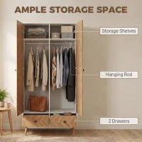 HOMCOM Cabinet Wood-Effect Sticker Surface, Modern Wardrobe with 2 Hanging Rods, 2 Storage Shelves and 2 Drawers, White(m-4)