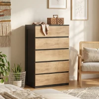 HOMCOM Comodă cu 5 Sertare din Lemn, cu Șine Metalice și Mânere Decupate, 60x39x100 cm(m-2)