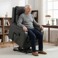 HOMCOM Riser- und Relaxsessel für Senioren, Elektrischer Lift-Sessel aus Kunstleder mit Doppelmotor, Federkissen, Schwarz(m-2)