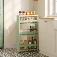 kleankin Cărucior de depozitare cu 3 niveluri cărucior de stocare etajeră pe roți cu mâner - 48 x 15 x 80 cm verde(m-6)