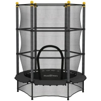 HOMCOM Trampolin für Kinder, Ø140 cm, mit Sicherheitsnetz, für innen und außen, Stahl, Kunststoff, belastbar bis 50 kg, Schwarz(m-1)