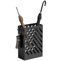 HOMCOM Parapluhouder met opvangschaal, 4 haken, staal, 28L x 14B x 41H cm, zwart(m-11)