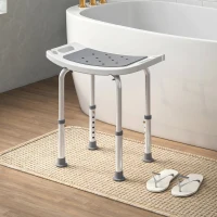 HOMCOM Scaun de Duș din Aluminiu și Plastic Antialunecare, Înălțime Reglabilă 6 Niveluri 39-52cm, Gri(m-8)