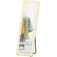 HOMCOM Espejo de Pie Cuerpo Entero con Luces 150x50 cm sin Marco 3 Temperaturas de Color Brillo Ajustable Transparente(m-11)