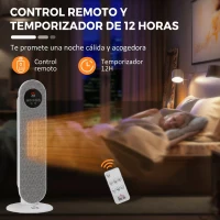 HOMCOM Calefactor Eléctrico Cerámico PTC 1300/2000W con Control Remoto 15–40 °C Oscilación de 45° Temporizador 12H Blanco(m-8)