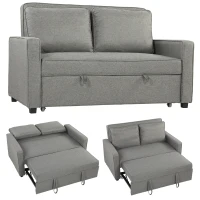 HOMCOM 3 în 1 Canapea Extensibilă 2 Locuri cu Spătar Reglabil pe 3 Poziții, 2 Perne, Material Textil Tip In Gri(m-11)
