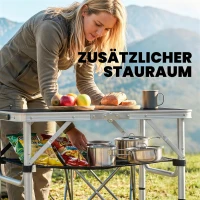 Outsunny Campingtisch Klapptisch mit Netzfach, 4 Höhenverstellungen, Tragegriff Aluminium 60 x 40 x 26-60 cm Schwarz(m-6)