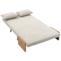 HOMCOM Sofá Conversível 2 Lugares Sofá-Cama 3 em 1 Chenille 103 cm Encosto Ajustável 2 Almofadas Apoios de Braço em Madeira Creme