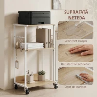 HOMCOM Suport pentru Imprimantă pe 3 Niveluri cu Roți și Cârlige, Masă Modernă, Lemn Natural.(m-6)