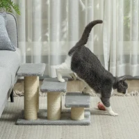 PawHut Escada para Cães 3 Degraus 34 cm de Altura Escada para Animais para gatos e cães Escada para Gatos Rampa de Acesso para Cama Sofá Divã Cinza(m-4)