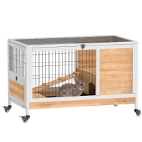 PawHut Wooden Guinea Pig Hutch, 2-Floor Bunny Cage w/ Enclosed Run Area, Yellow(m-14)