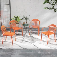 Outsunny Weerbestendige Tuinstoelenset van 4 Kunststof Stapelstoelen met Armleuning en Rugleuning Tot 120 kg Belastbaar(m-9)