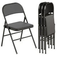 HOMCOM Set de 2 Scaune Pliabile Metalice, Tapițate cu Piele Ecologică PU, pentru Interior, cu Șezut Confortabil și Spătar Deschis(m-11)