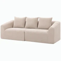 HOMCOM Canapé 3 places, Chenille Cloud sans cadre, rembourrage épais à ressorts ensachés, assise extra large, 3 coussins, Beige(m-8)