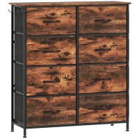 HOMCOM Cómoda 8 cajones de tela, mueble de almacenamiento, 4 bolsillos, 2 ganchos, estructura de acero, 86x30x94,5cm, marrón rústico(m-1)