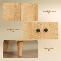 HOMCOM Buffet Cuisine, Meuble de Rangement avec 3 Portes à Motif Chevron et Pieds en Bois de Pin, 88,3x30x76cm, Bois Naturel(m-7)