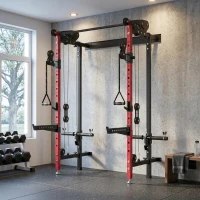 SPORTNOW Power Cage Pieghevole, Rack con Barra Trazioni e Sistema Puleggia Cavi, Rosso(m-9)