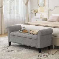 HOMCOM Banco de Fundo de Cama em Tecido Efeito Veludo com Compartimento e Braços Arredondados, Cinza Claro(m-2)