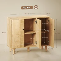 HOMCOM Buffet Cuisine, Meuble de Rangement avec 3 Portes à Motif Chevron et Pieds en Bois de Pin, 88,3x30x76cm, Bois Naturel(m-3)