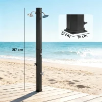 Outsunny Duche de Jardim Solar 35 L com 2 Cabeçais Giratórios Torneiras para Pés e Água Quente Até 55 °C 73x18x217 cm Preto(m-3)
