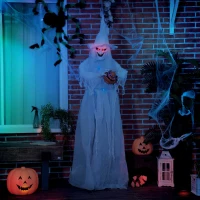 Outsunny 189 cm Weiße Hexe mit Kürbiskopf, lebensgroße Halloween-Außendekoration(m-10)