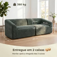HOMCOM Sofá 3 Lugares em Chenille 225 cm Sofá de Sala Estofado Moderno com Assento Largo Almofada com Molas Verde Escuro(m-3)