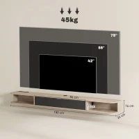 HOMCOM Raft TV suspendat, mobilier TV pentru televizoare până la 190,5 cm, sertar rabatabil, 2 rafturi 180x24x16cm lemn natural(m-3)