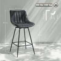 HOMCOM Barhocker 2er Set, 68 cm drehbare Tresenhocker mit Rückenlehne für Kücheninsel, Esszimmer, Schwarz(m-3)