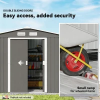 Outsunny 9 x 6FT Outdoor Garden Roofed Metal Storage Shed Tool Box with Foundation Ventilation & Doors Light, Grey(m-5)
