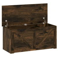 HOMCOM 127L Home Storage Box, with Safety Hinges - Rustic Brown Wood-Effect(m-1)