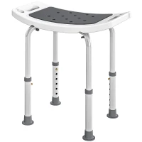 HOMCOM Scaun de Duș din Aluminiu și Plastic Antialunecare, Înălțime Reglabilă 6 Niveluri 39-52cm, Gri(m-12)