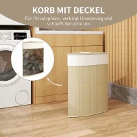 HOMCOM Wäschekorb im Eckdesign, Bambusgeflecht, 55 Liter, Stoffbeutel, Metallrahmen, Creme(m-5)